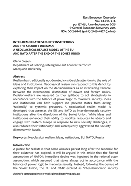 Inter-Democratic Security Institutions and the Security Dilemma: a Neoclassical Realist Model of the Eu and Nato After the End of the Soviet Union