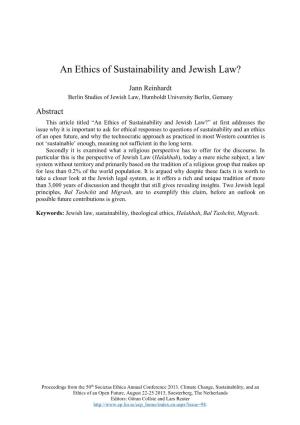 An Ethics of Sustainability and Jewish Law?