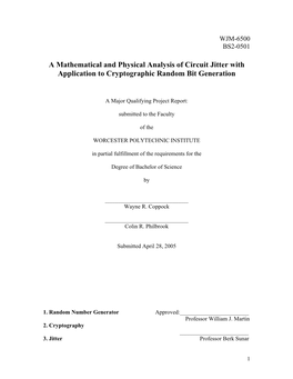 A Mathematical and Physical Analysis of Circuit Jitter with Application to Cryptographic Random Bit Generation