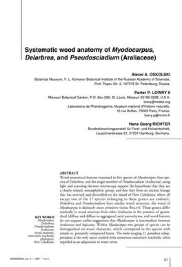 Systematic Wood Anatomy of Myodocarpus, Delarbrea, and Pseudosciadium (Araliaceae)