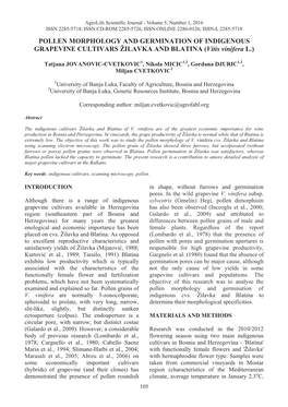 POLLEN MORPHOLOGY and GERMINATION of INDIGENOUS GRAPEVINE CULTIVARS ŽILAVKA and BLATINA (Vitis Vinifera L.)