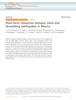 Short-Term Interaction Between Silent and Devastating Earthquakes in Mexico ✉ V
