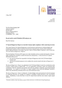 3 May 2007 the Hon Philip Ruddock MP Attorney-General PO Box 6022 House of Representatives Parliament House CANBERRA ACT 2600