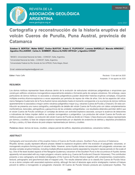 Cartografía Y Reconstrucción De La Historia Eruptiva Del Volcán Cueros De Purulla, Puna Austral, Provincia De Catamarca