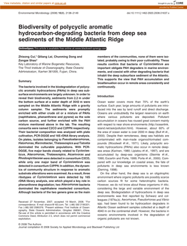 Biodiversity of Polycyclic Aromatic Hydrocarbon-Degrading Bacteria from Deep Sea Sediments of the Middle Atlantic Ridge