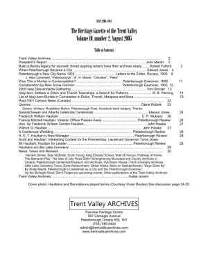 The Heritage Gazette of the Trent Valley Volume 10, Number 2, August 2005