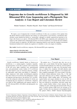 Empyema Due to Gemella Morbillorum Is Diagnosed by 16S Ribosomal RNA Gene Sequencing and a Phylogenetic Tree Analysis: a Case Report and Literature Review