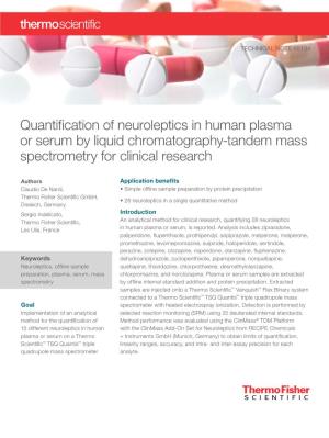 Quantification of Neuroleptics in Human Plasma Or Serum by Liquid Chromatography-Tandem Mass Spectrometry for Clinical Research