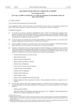 REGLAMENTO DE EJECUCIÓN (UE) No 888/•2014 DE LA COMISIÓN