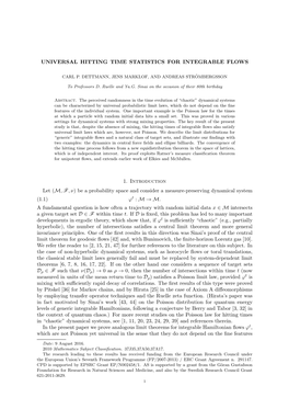 Universal Hitting Time Statistics for Integrable Flows