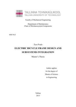Electric Bicycle Frame Design and Subsystems Integration