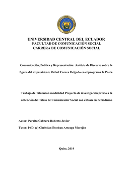 Universidad Central Del Ecuador Facultad De Comunicación Social Carrera De Comunicación Social