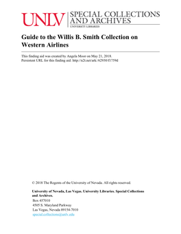 Guide to the Willis B. Smith Collection on Western Airlines