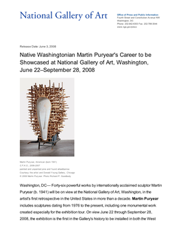 Native Washingtonian Martin Puryear's Career to Be Showcased at National Gallery of Art, Washington, June 22–September 28, 2008