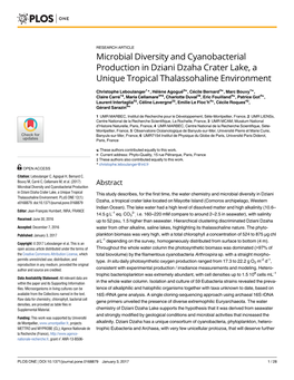 Microbial Diversity and Cyanobacterial Production in Dziani Dzaha Crater Lake, a Unique Tropical Thalassohaline Environment