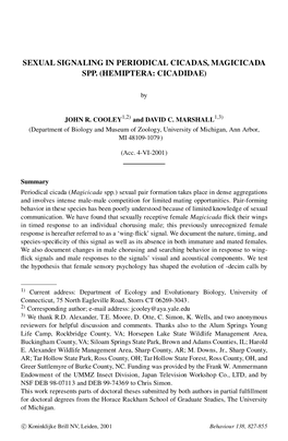 Sexual Signaling in Periodical Cicadas, Magicicada Spp. (Hemiptera: Cicadidae)