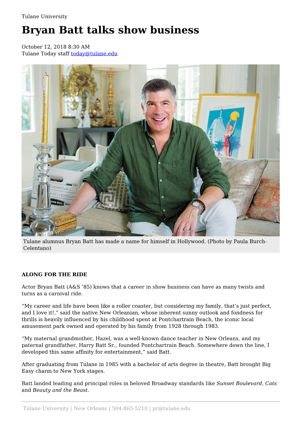 Bryan Batt Talks Show Business