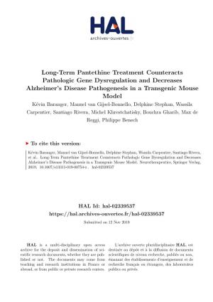 Long-Term Pantethine Treatment Counteracts Pathologic Gene
