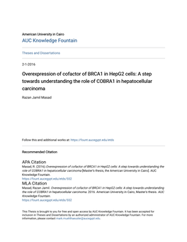 Overexpression of Cofactor of BRCA1 in Hepg2 Cells: a Step Towards Understanding the Role of COBRA1 in Hepatocellular Carcinoma