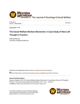 The Social Welfare Workers Movement: a Case Study of New Left Thought in Practice