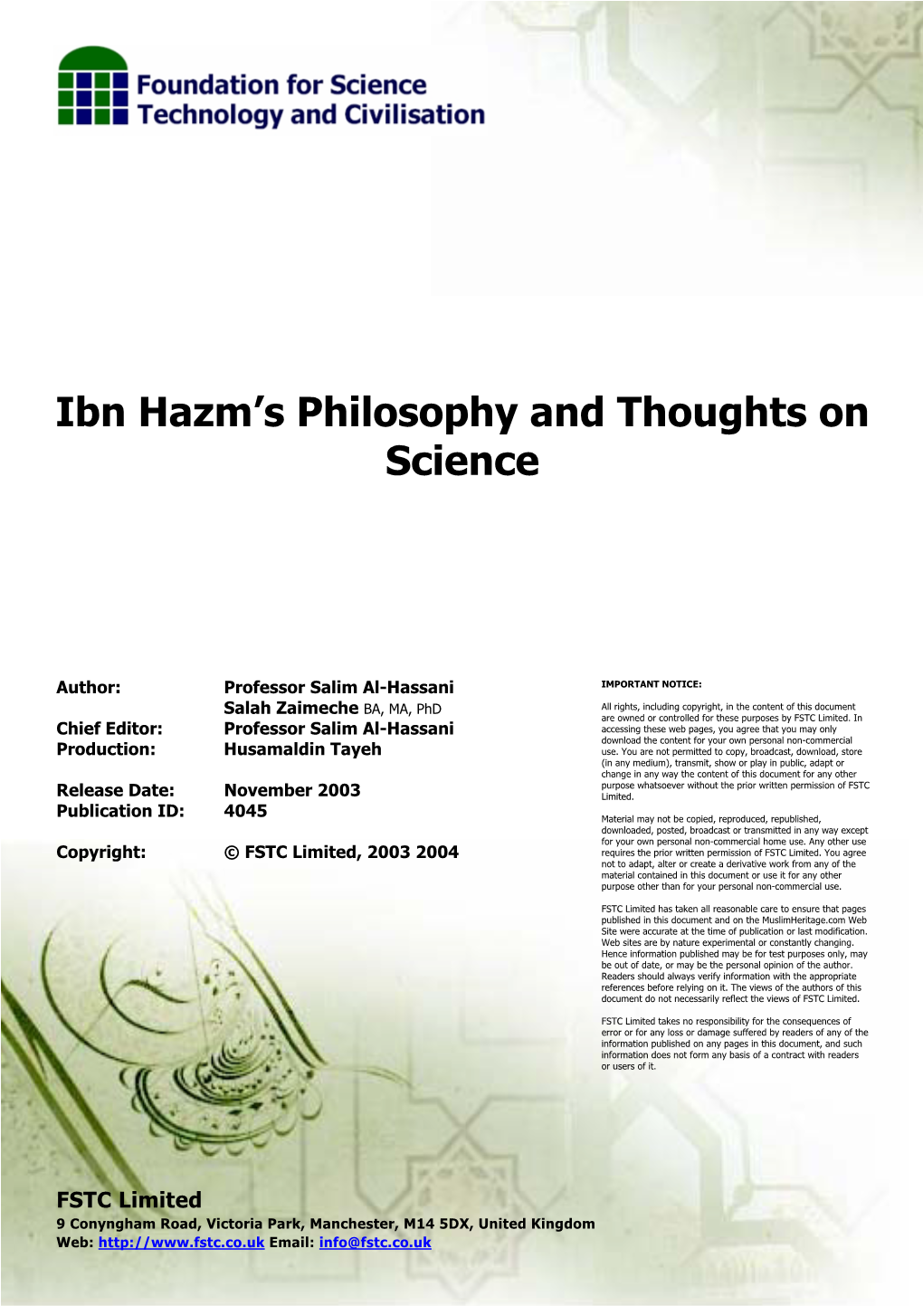 Ibn Hazm's Philosophy and Thoughts on Science