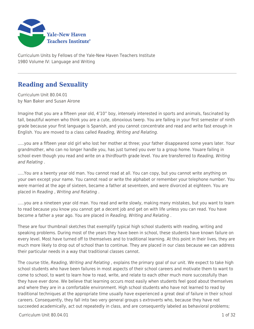 Reading and Sexuality