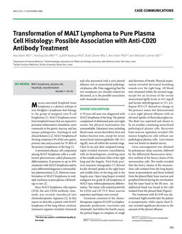 Transformation of Malt Lymphoma to Pure Plasma Cell Histology