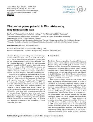 Photovoltaic Power Potential in West Africa Using Long-Term Satellite Data