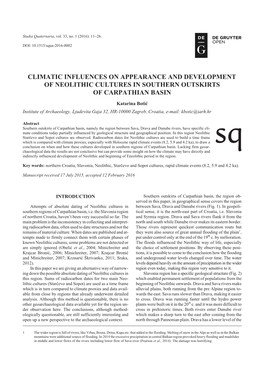 Climatic Influences on Appearance and Development of Neolithic Cultures in Southern Outskirts of Carpathian Basin