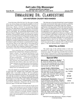 40 Salt Lake City Messenger: Unmasking Dr. Clandestine