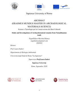 ERASMUS MUNDUS MASTER in ARCHAEOLOGICAL MATERIALS SCIENCE) Scienze E Tecnologie Per La Conservazione Dei Beni Culturali