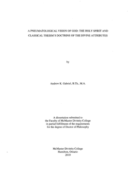 A Pneumatological Vision of God: the Holy Spirit and Classical Theism's Doctrine of the Divine Attributes