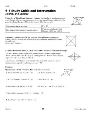 6-5 Study Guide and Intervention Rhombi and Squares