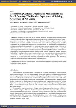 Researching Cultural Objects and Manuscripts in a Small Country: the Finnish Experience of Raising Awareness of Art Crime