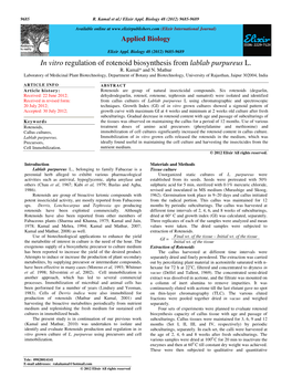 In Vitro Regulation of Rotenoid Biosynthesis from Lablab Purpureus L. R