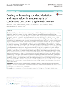 Dealing with Missing Standard Deviation and Mean Values in Meta-Analysis of Continuous Outcomes: a Systematic Review Christopher J