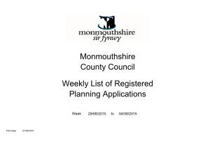 Monmouthshire County Council Weekly List of Registered Planning