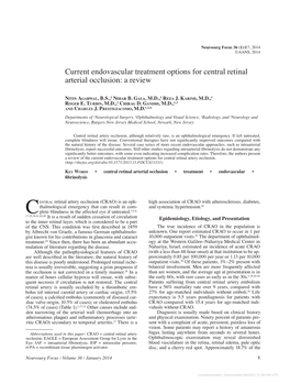 Current Endovascular Treatment Options for Central Retinal Arterial Occlusion: a Review