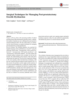 Surgical Techniques for Managing Post-Prostatectomy Erectile Dysfunction