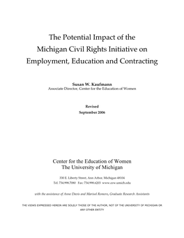 The Potential Impact of the Michigan Civil Rights Initiative on Employment, Education and Contracting