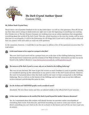 The Dark Crystal Author Quest Contest FAQ
