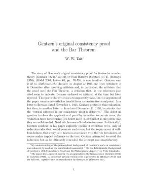Gentzen's Original Consistency Proof and the Bar Theorem
