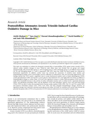 Pentoxifylline Attenuates Arsenic Trioxide-Induced Cardiac Oxidative Damage in Mice