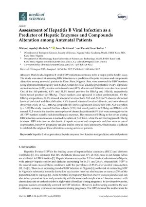 Assessment of Hepatitis B Viral Infection As a Predictor of Hepatic Enzymes and Compounds Alteration Among Antenatal Patients