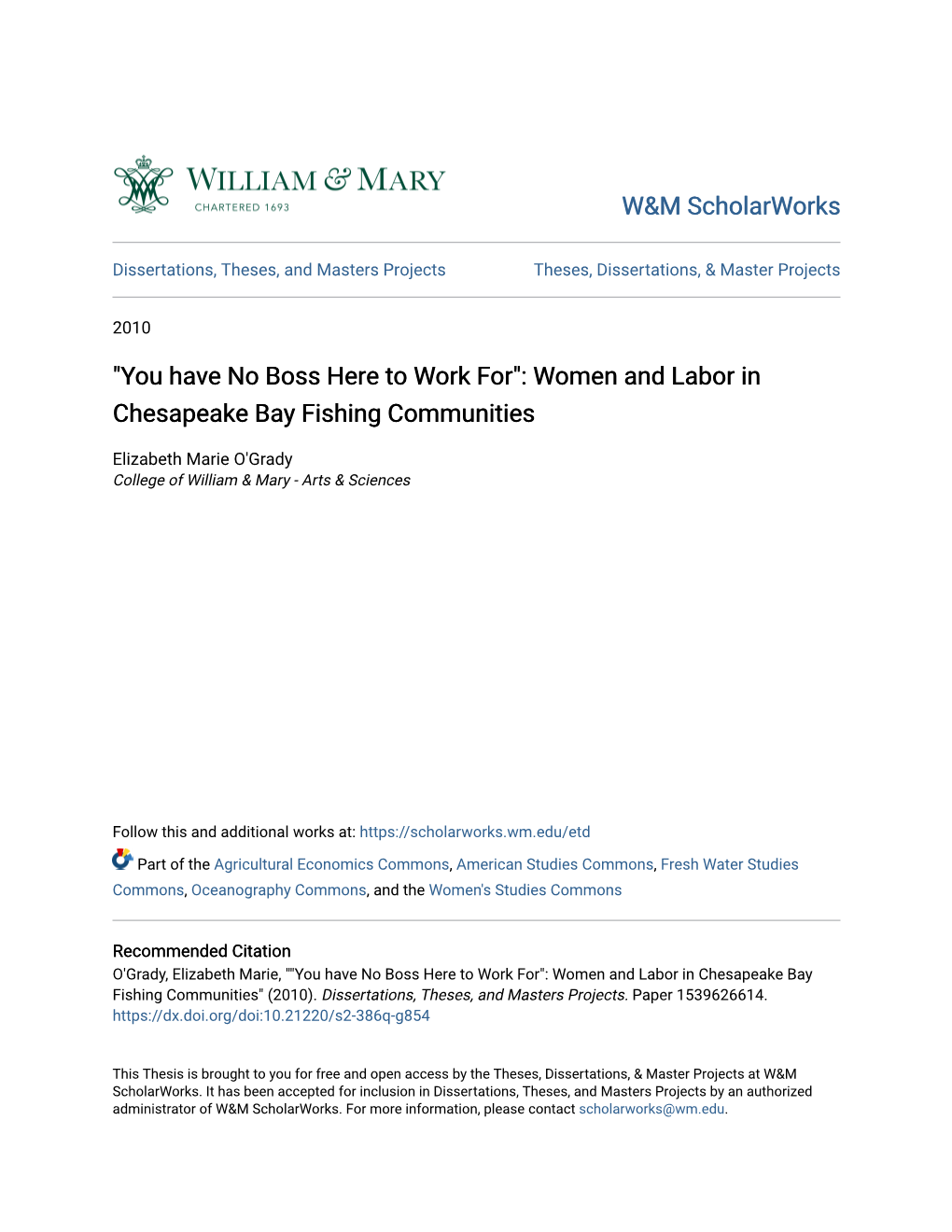 Women and Labor in Chesapeake Bay Fishing Communities