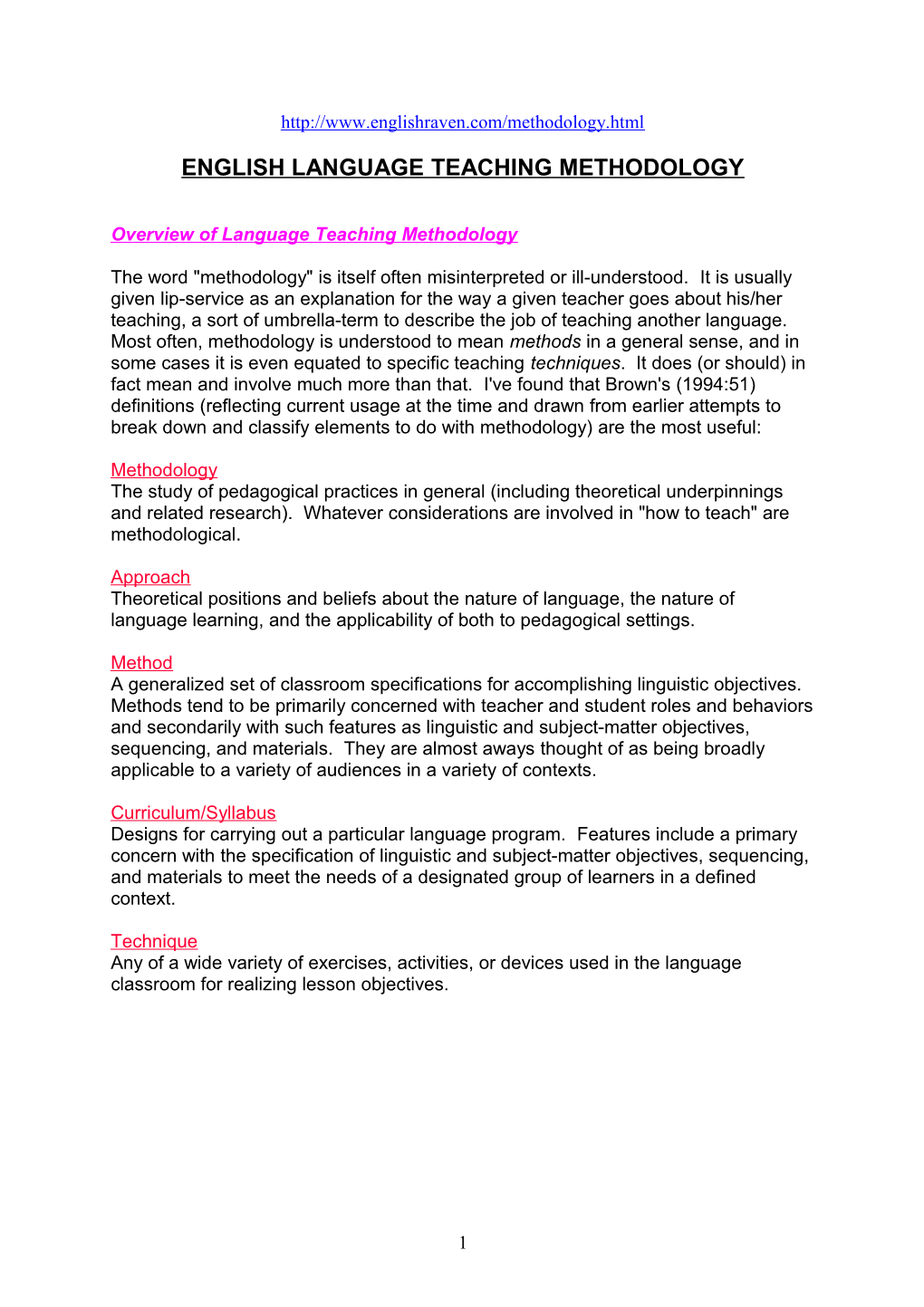 English Language Teaching Methodology