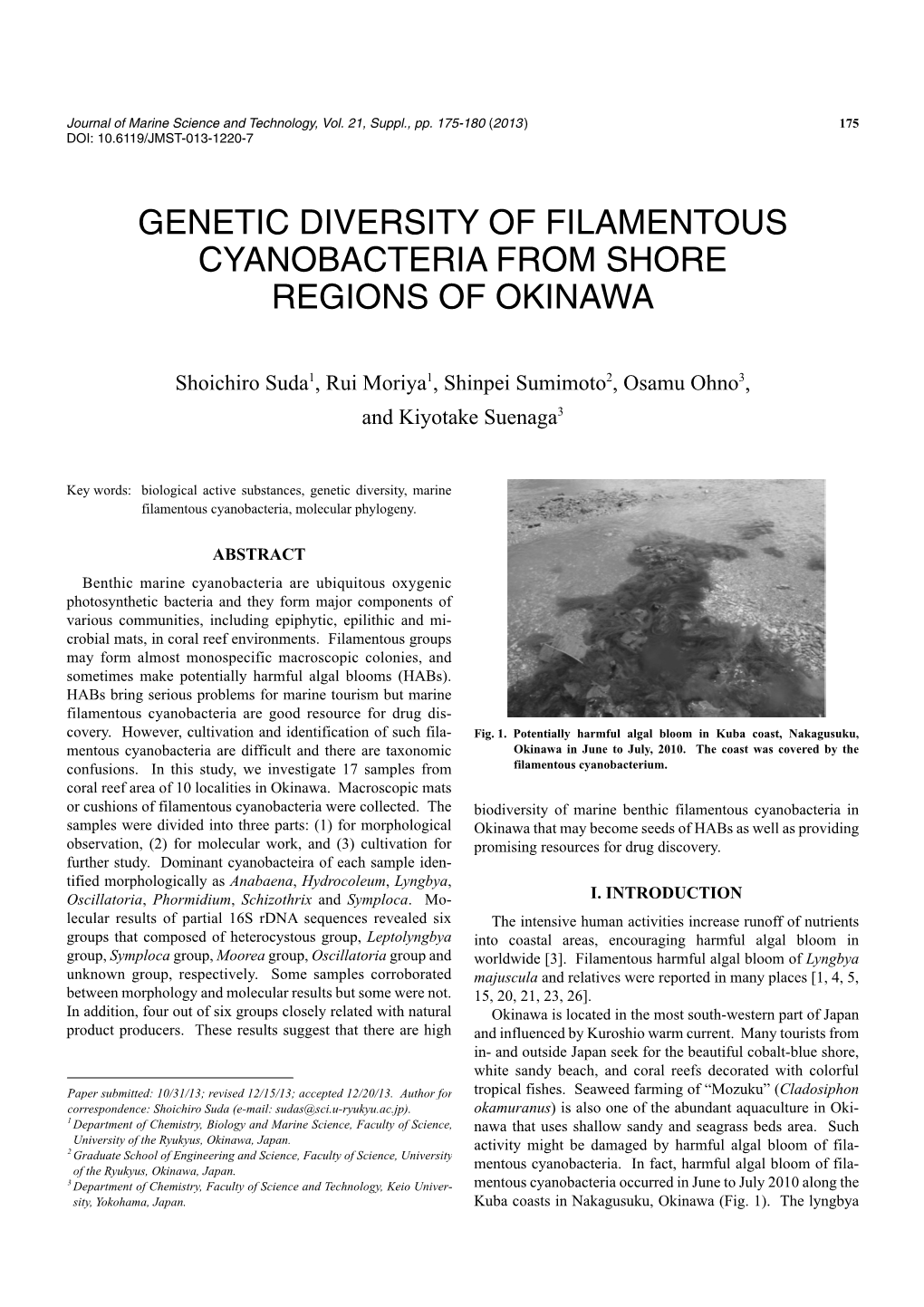 Genetic Diversity of Filamentous Cyanobacteria from Shore Regions of Okinawa