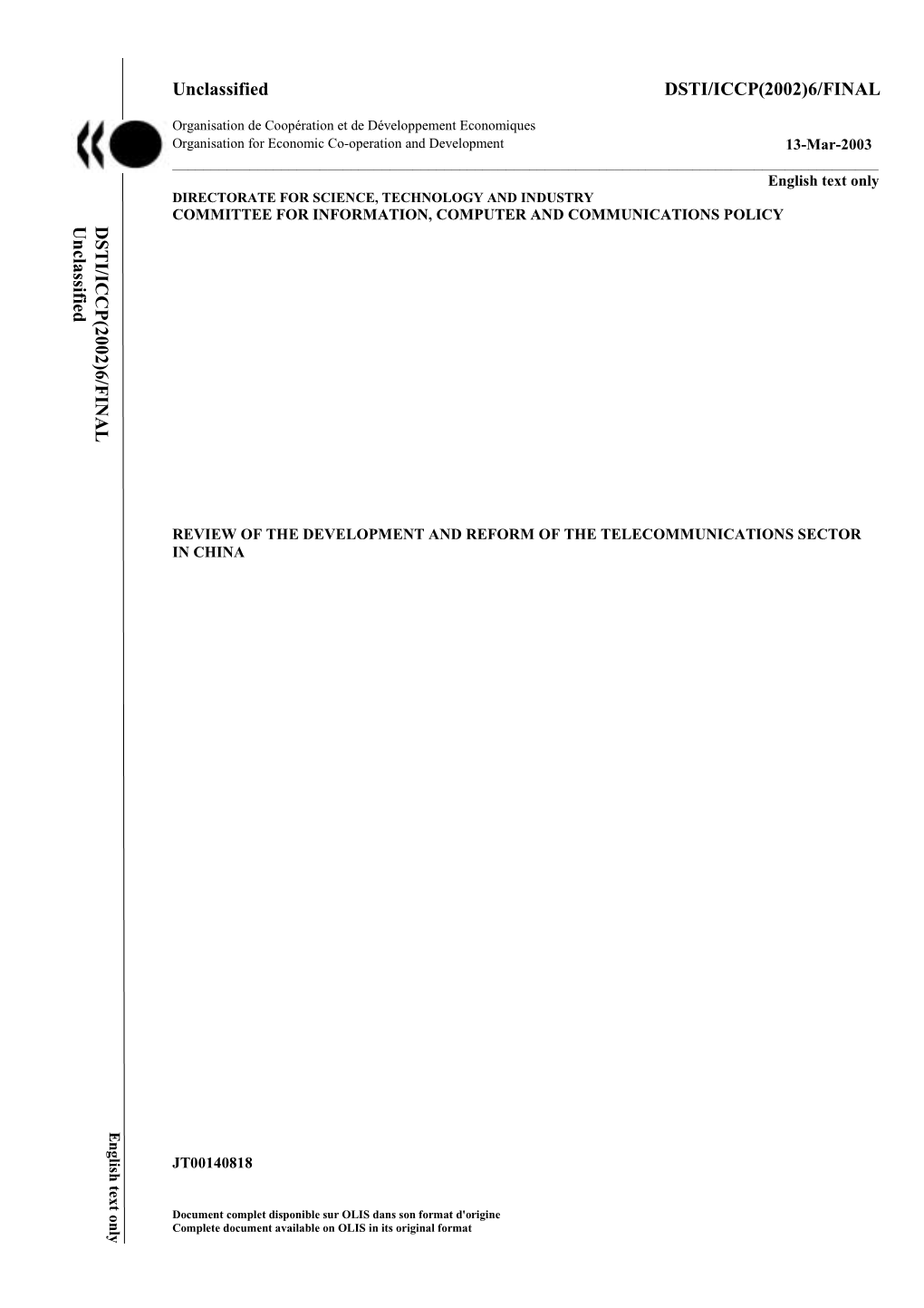 Unclassified DSTI/ICCP(2002)6/FINAL