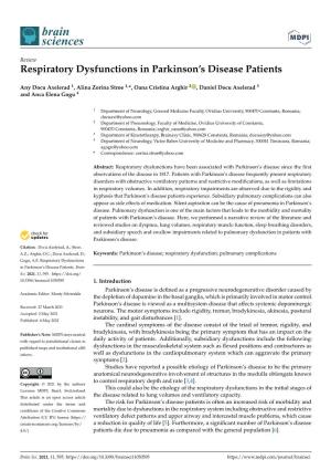 Respiratory Dysfunctions in Parkinson's Disease Patients