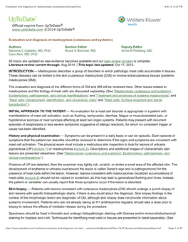 Evaluation and Diagnosis of Mastocytosis (Cutaneous and Systemic) 9/6/14, 9:10 PM